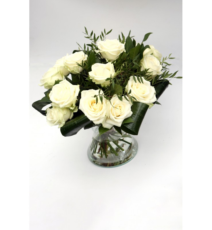 Bouquet "?" de roses blanches fleuriste leloup